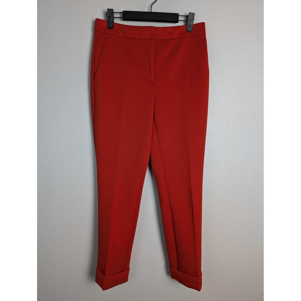 Ann Taylor Pants Womens 2 Red Ponte Ankle Slim Cuffed Stretch Pockets Work